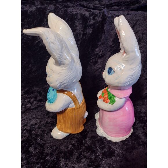 Vintage MCM Pair of Kitsch Anthropomorphic Easter Bunny Rabbit Figurines Japan - Picture 5 of 10